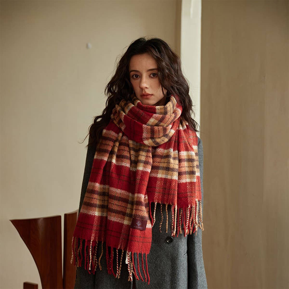 Plaid Wool Scarf for Women ??Cozy Winter Knit_CWASC2336