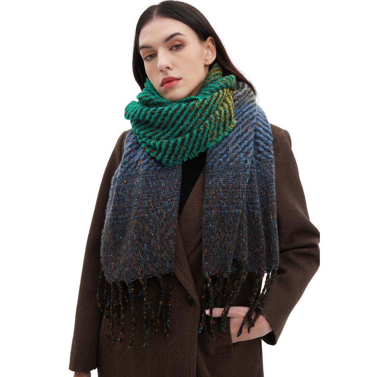 Gradient Tassel Scarf for Women - Winter Shawl