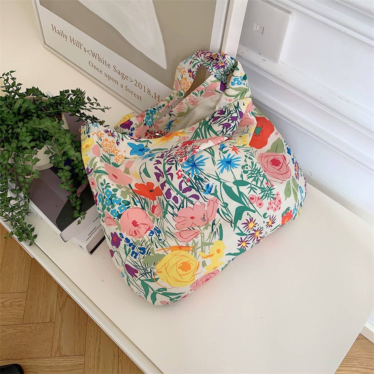 CWAB3894_PRINTED SINGLE SHOULDER SHOPPING BAG CANVAS BAG