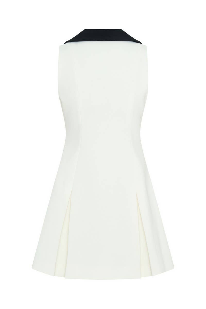 CWDSD8910_SLEEVELESS LAPEL METAL BUTTON DRESS