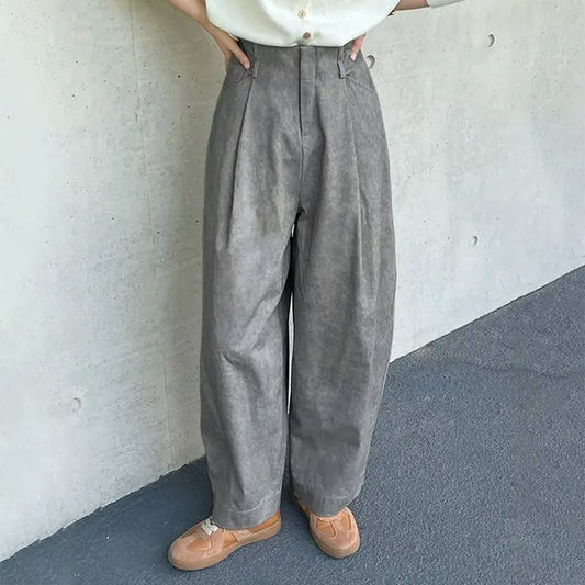 Cotton retro high-waisted loose-fitting slacks