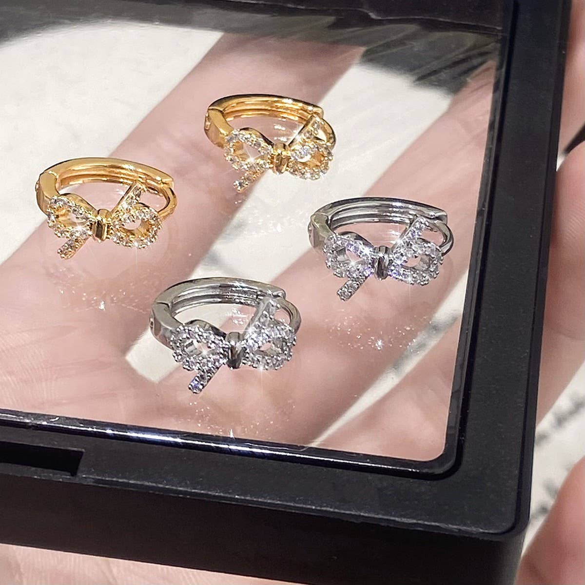 MICRO-INLAID ZIRCONIA BOWKNOT TEMPERAMENT EARRINGS