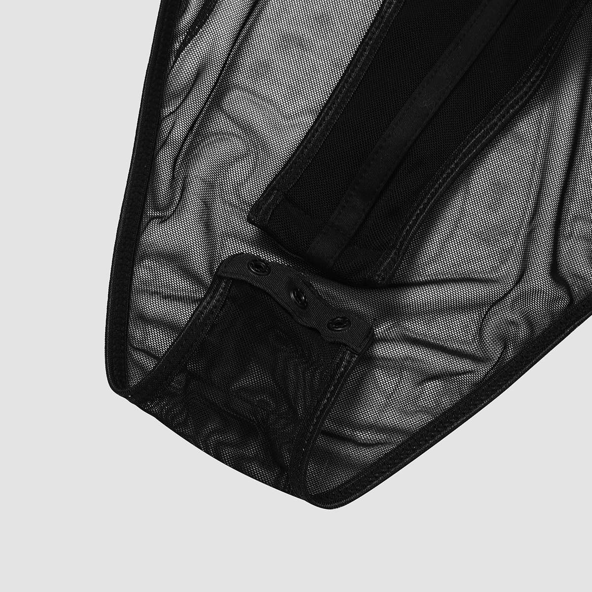 SEXY DOUBLE-LAYER MESH RUFFLED BODYSUIT