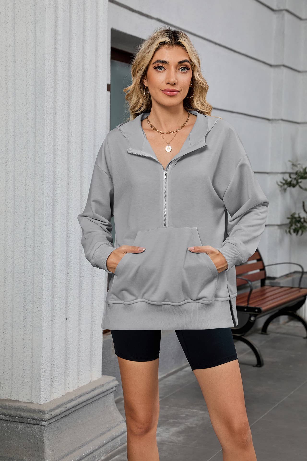 Hooded baggy long-sleeved zipper pocket hoodie