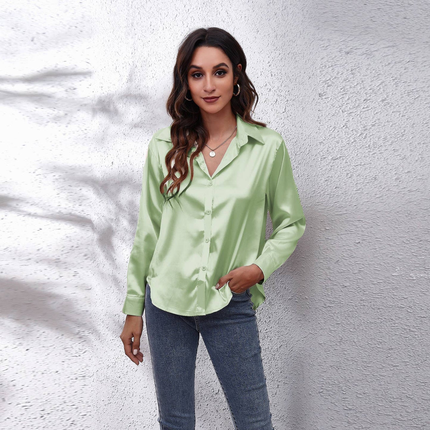 Satin silk long-sleeved shirt