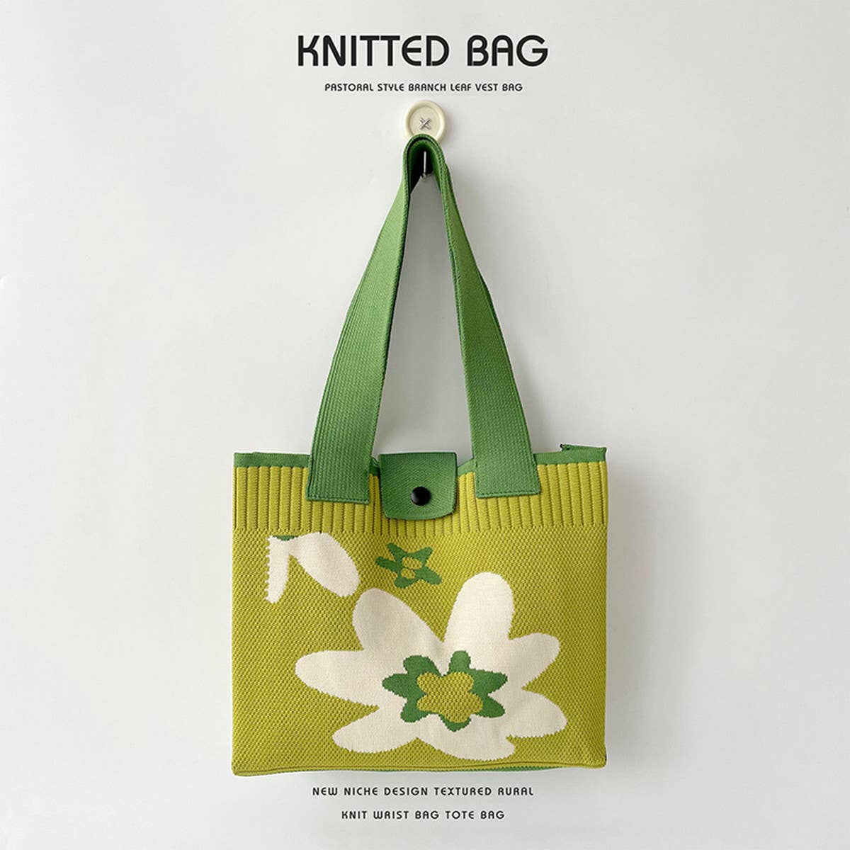 CUTE FLORAL KNITTED LARGE CAPACITY TOTE BAG_CWAB1539