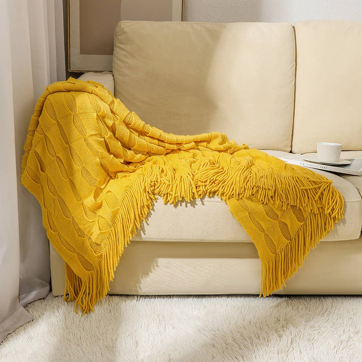 KNITTED THIN TASSEL SOFA BLANKET BED END BLANKET