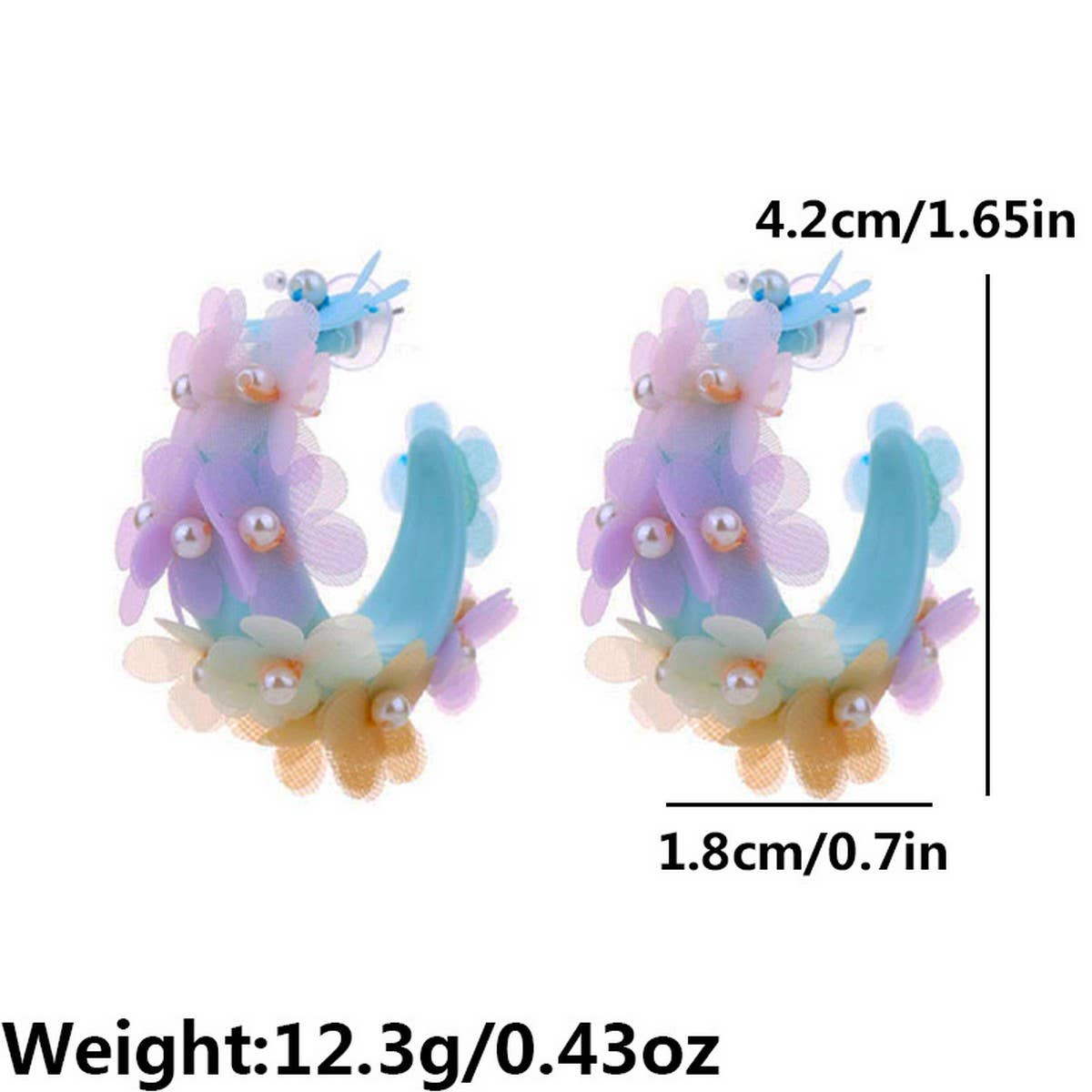 Handmade Pearl Flower C-Shaped Earrings