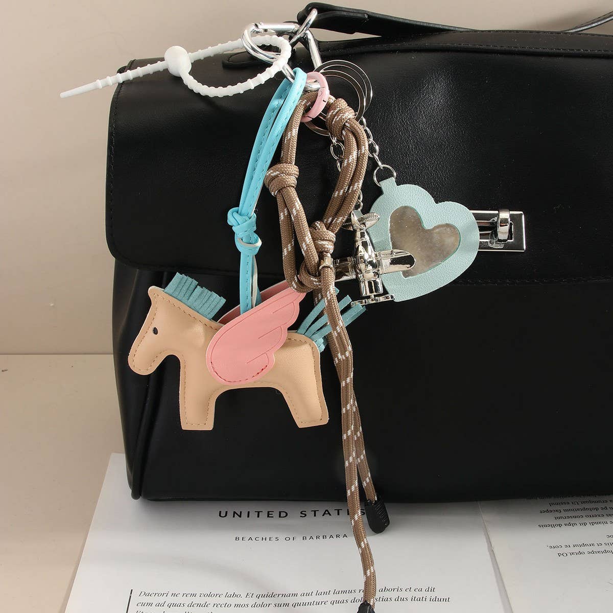 Leather Pegasus & Plane Letter Bag Charm_CWMM7566