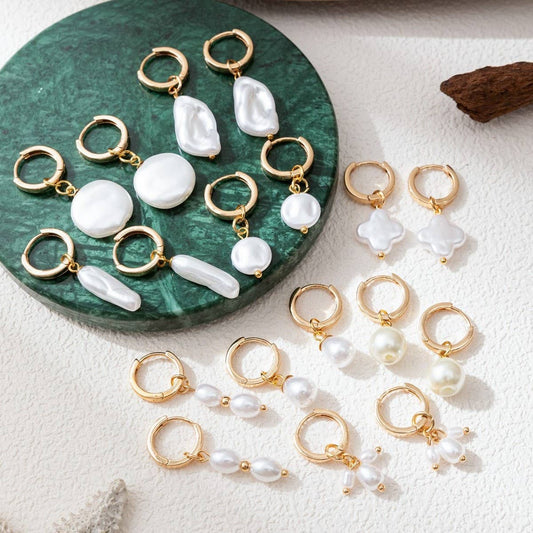 Irregular Pearl Design Trendy 18K Gold Earrings