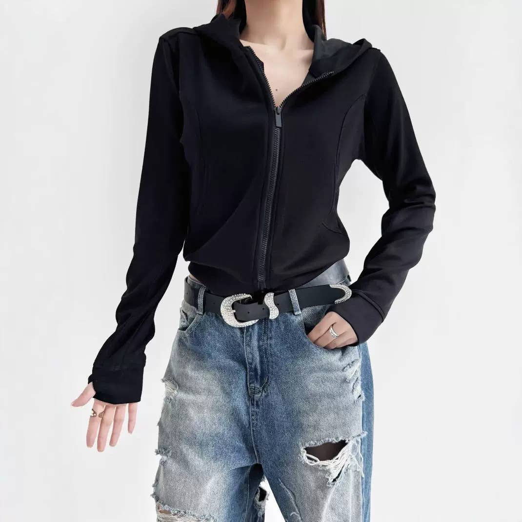 Hooded long-sleeved fitted hoodie jacket