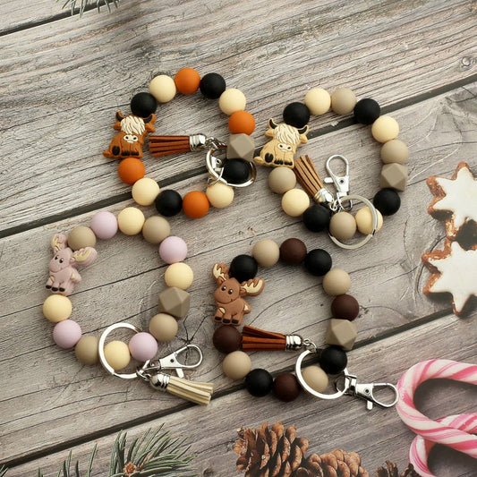 Cartoon Bull Keychain Moose Charm Silicone Beads_CWMM6863