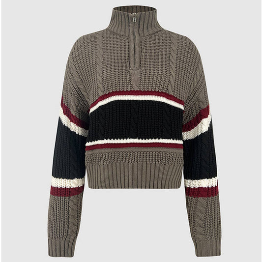 Half Turtleneck Striped Vintage Half Zip Sweater