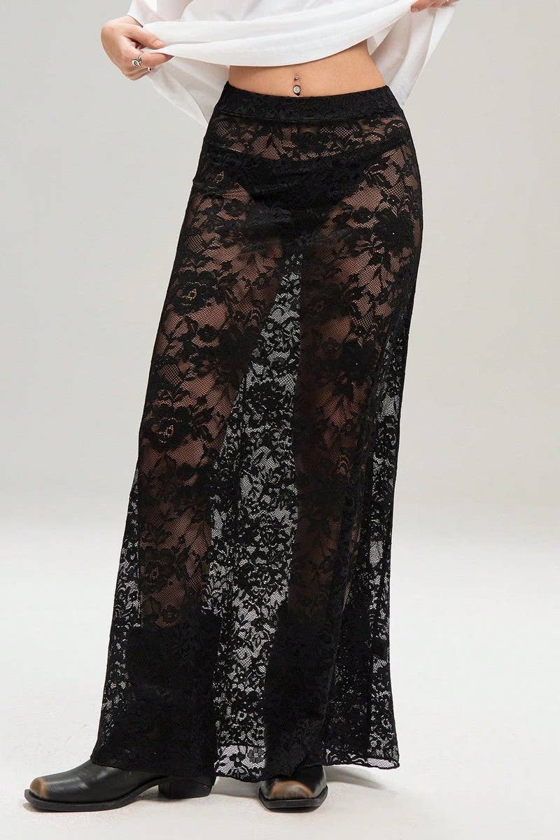 CWBLS0544_STREET STYLE SOLID HIGH WAIST LACE SKIRT