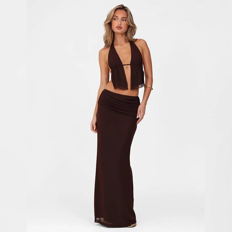 Sexy halter cutout top and high waist skirt set