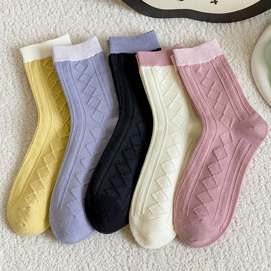 CONTRAST COLOR SMALL FRESH DIAMOND COTTON SOCKS