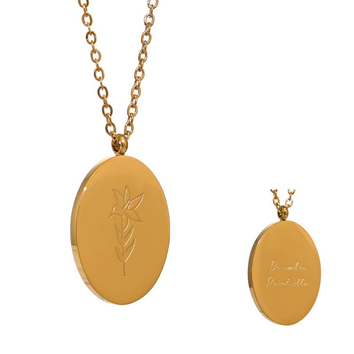 GOLD STAINLESS STEEL DECEMBER FLOWER NECKLACE