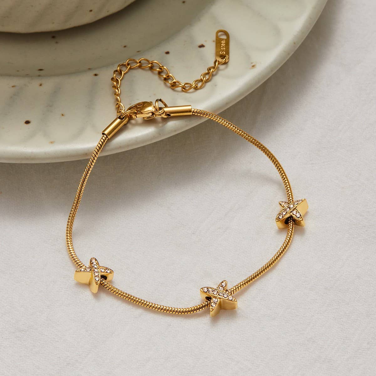 18K Gold X Charm Bracelet, Stainless Steel Design_CWAJE4731