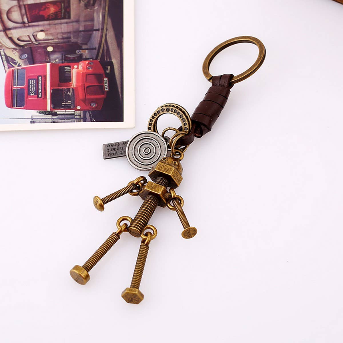 COUPLE RETRO ROBOT LEATHER KEYCHAIN