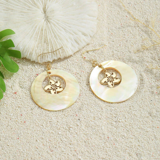 NATURAL YELLOW SHELL METAL PETAL EARRINGS