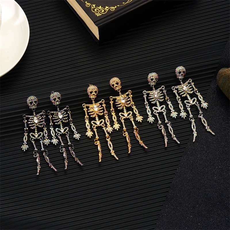 Creative Sparkly Skeleton Earrings Halloween Style_CWAJE0562