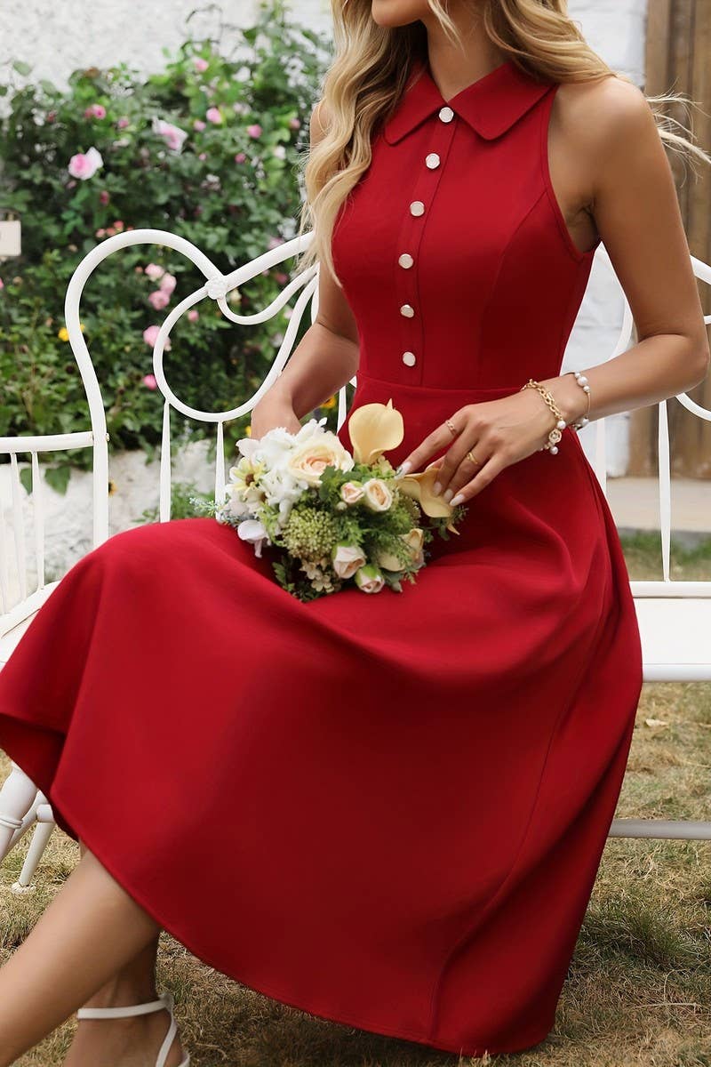 CWDMD5008_TEMPERAMENT WOMEN'S SLEEVELESS SLIM DRESS