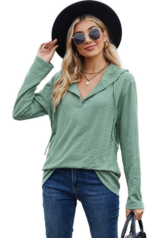 CWOHOL1097_SOLID COLOR HOODED LOOSE LONG-SLEEVED SWEATSHIRT