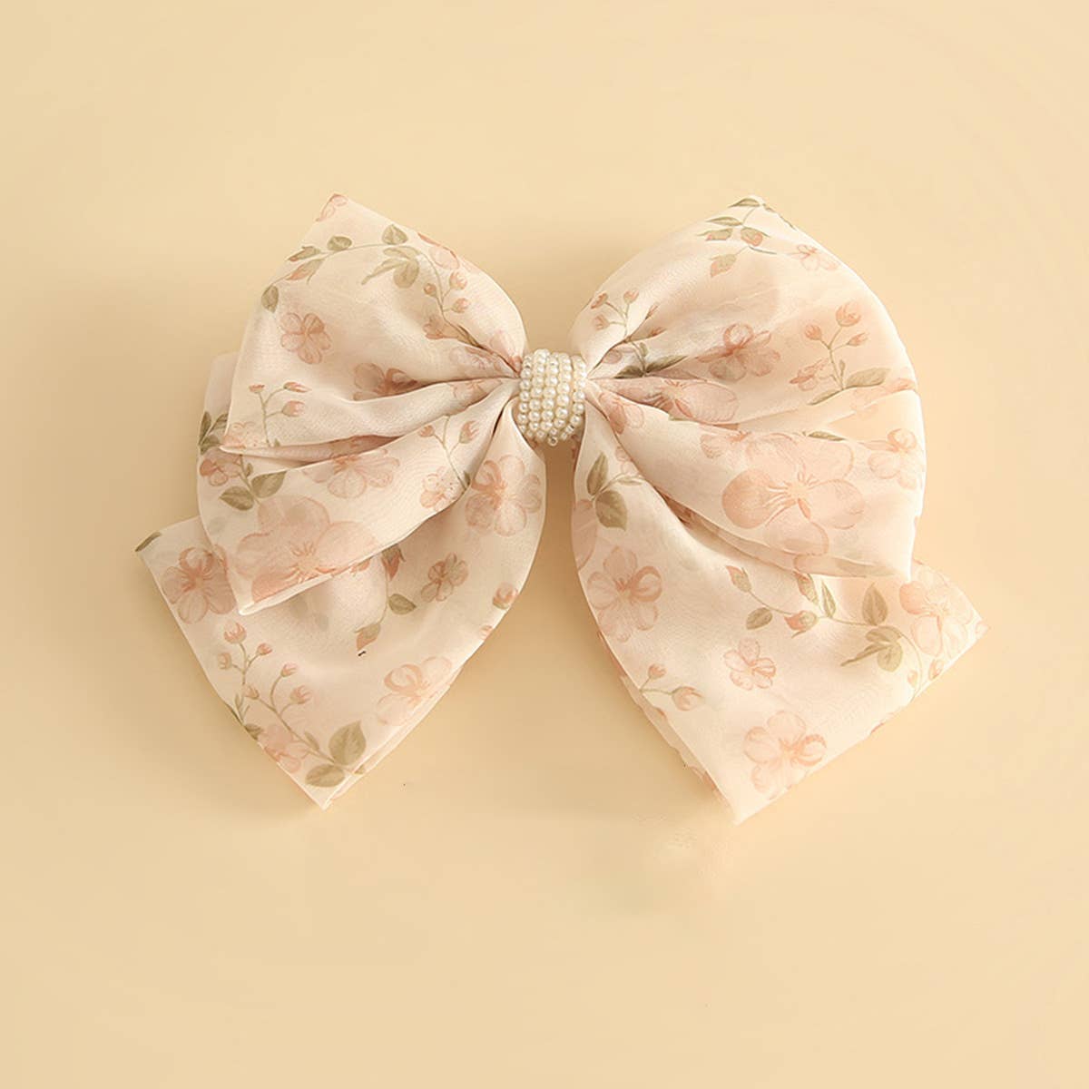 THREE-LAYER MESH SMALL PEARL BOW HAIRPIN_CWAHA1799