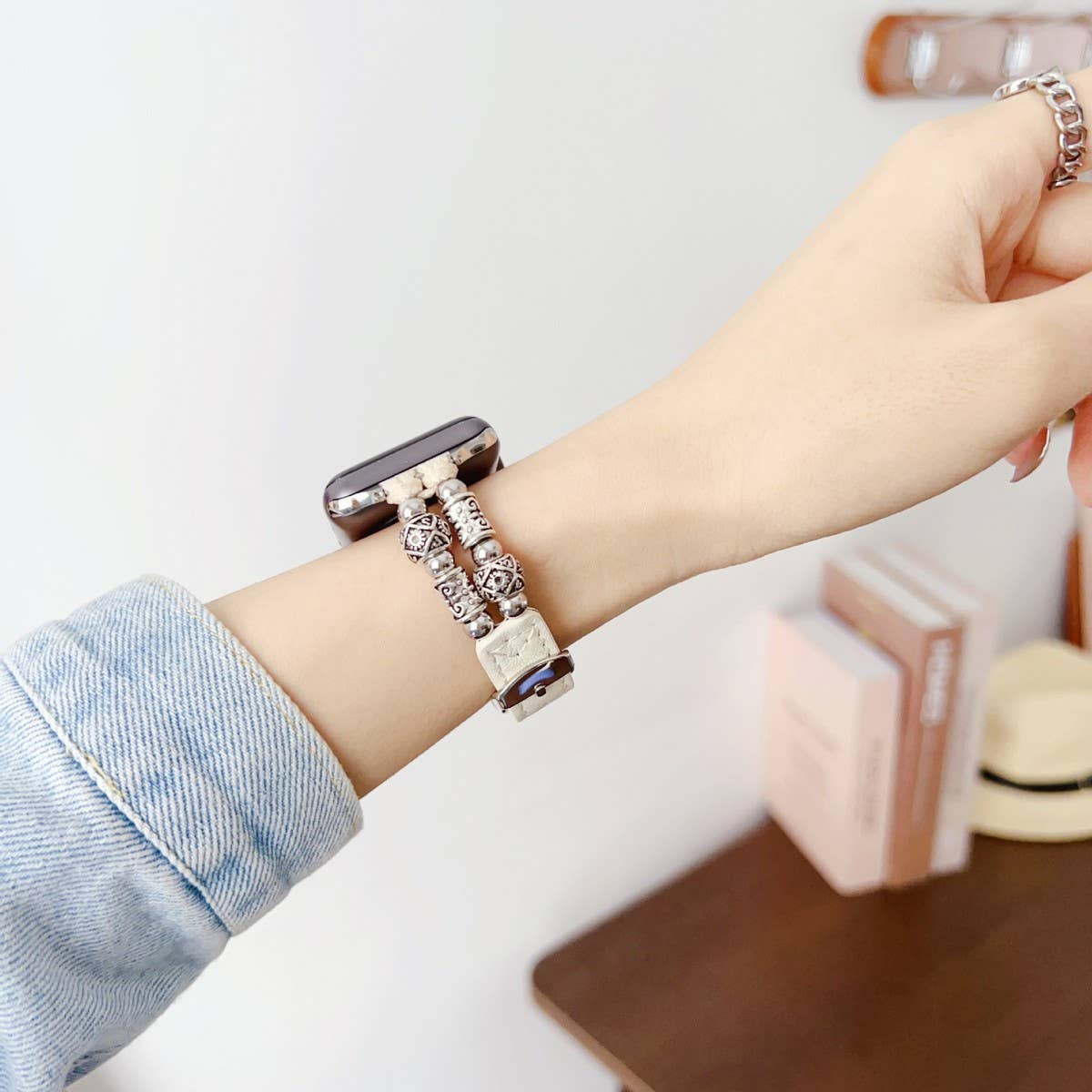 IWATCH8-1 SE TIBETAN SILVER GENUINE LEATHER STRAP