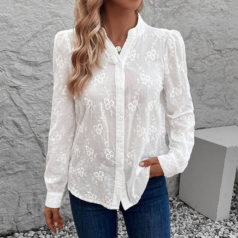 LONG SLEEVE HOLLOWED-OUT LACE JACQUARD SHIRT