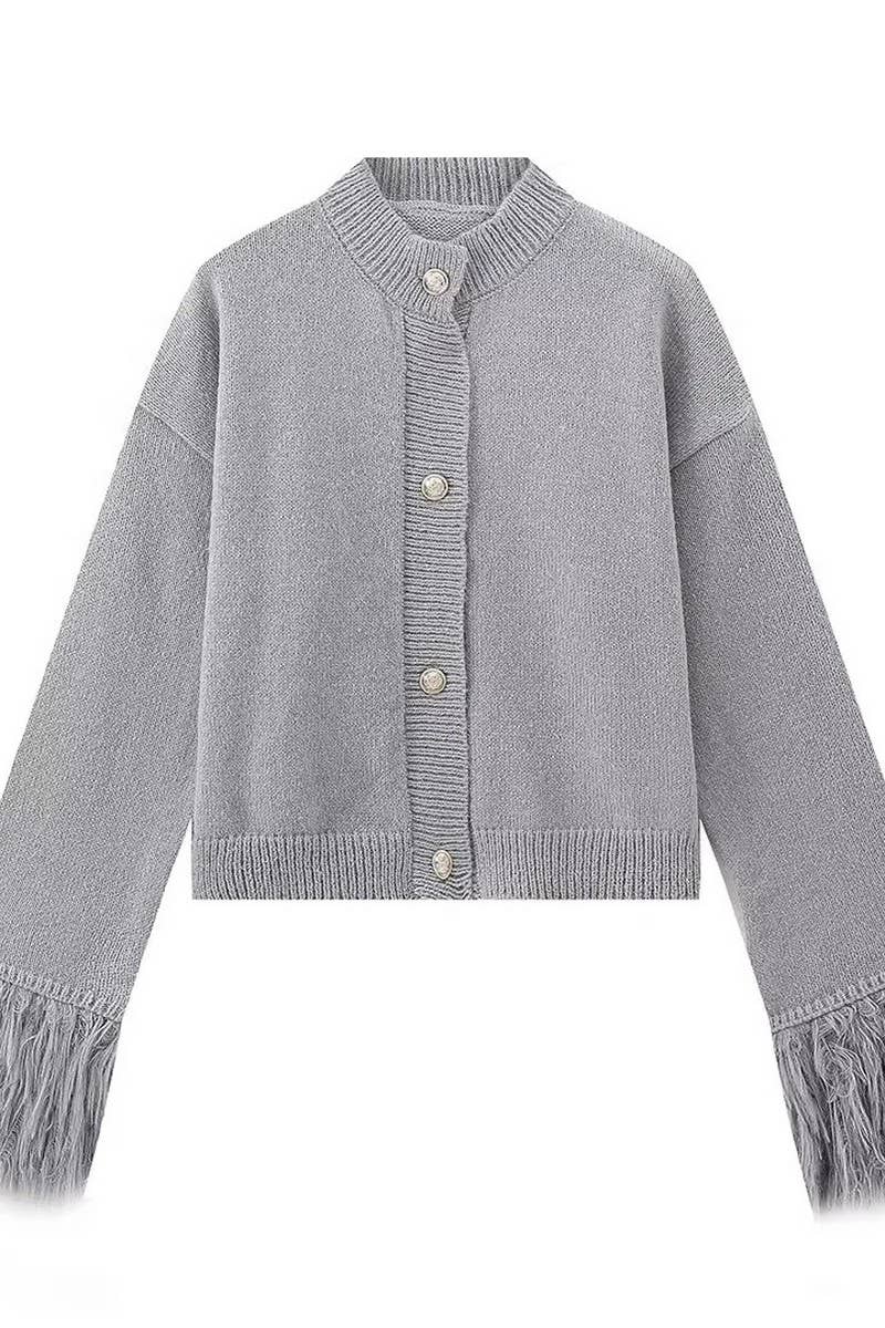 CWOCAL2196_FUR CUFFS CARDIGAN KNITTED SWEATER COAT