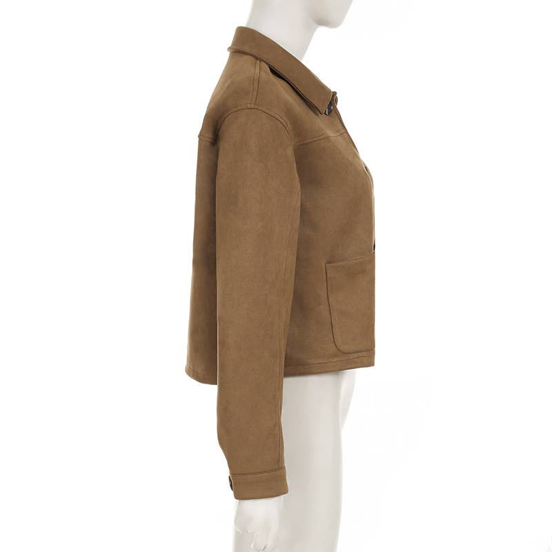 VINTAGE FRENCH LAPEL SINGLE-BREASTED BROWN JACKET