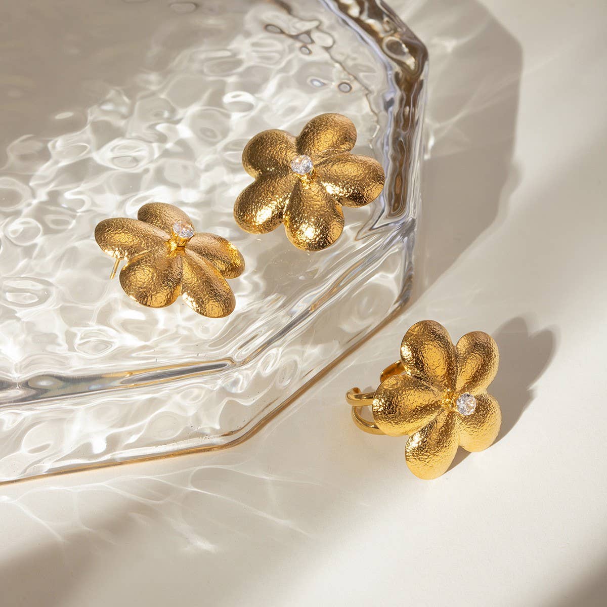 FASHION PERSONALIZED FLOWER EARRINGS AND RING SET_CWAJE1886