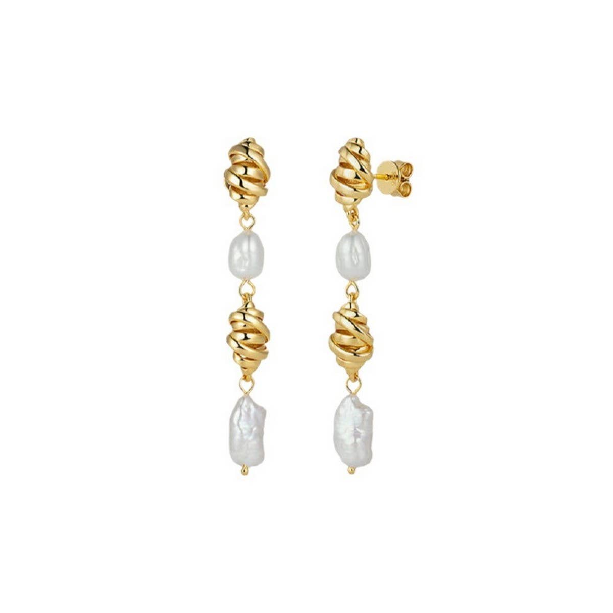 Trendy Irregular White Pearl Earrings 18K Gold