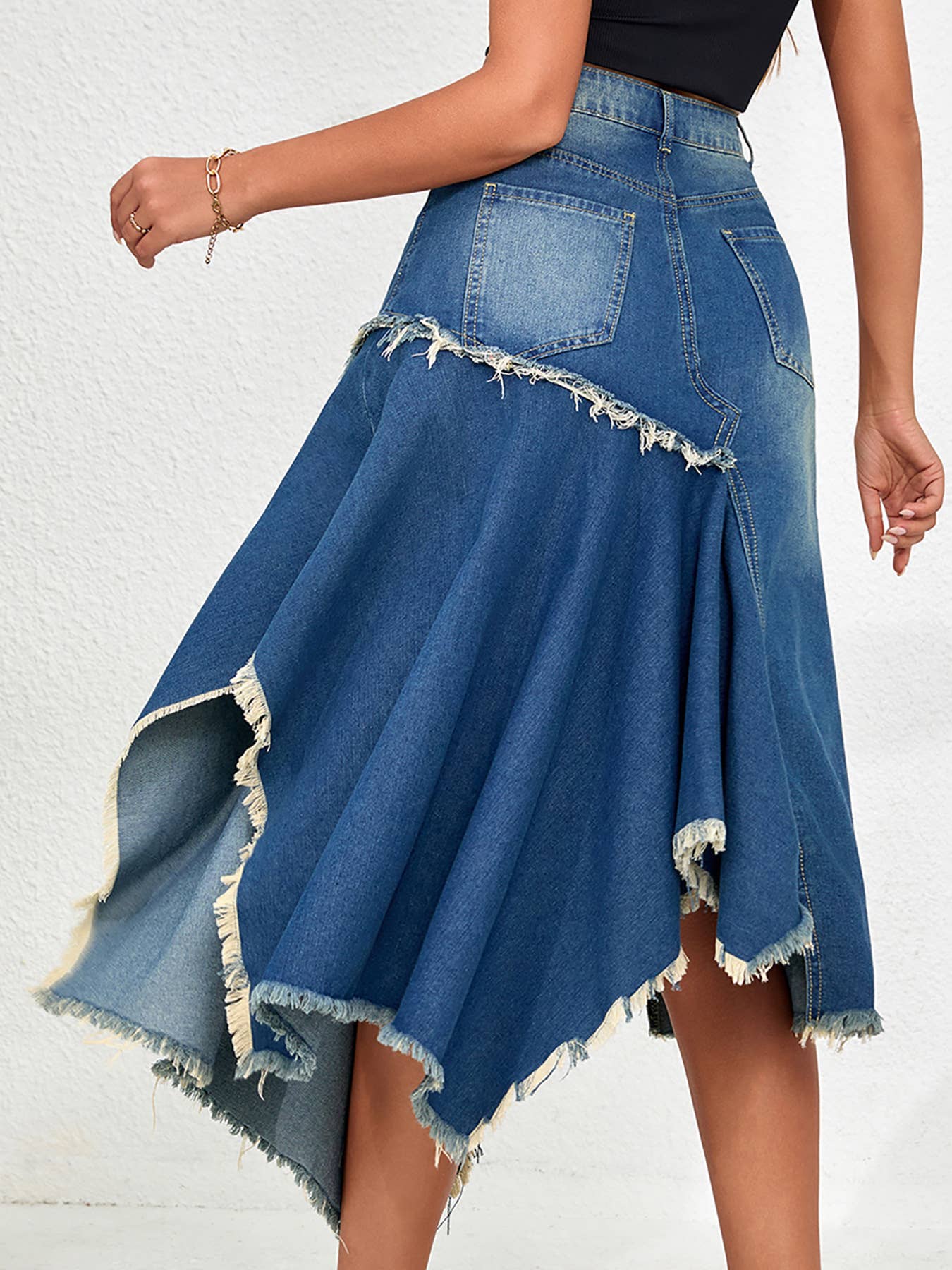 Asymmetrical hems denim A-line skirts