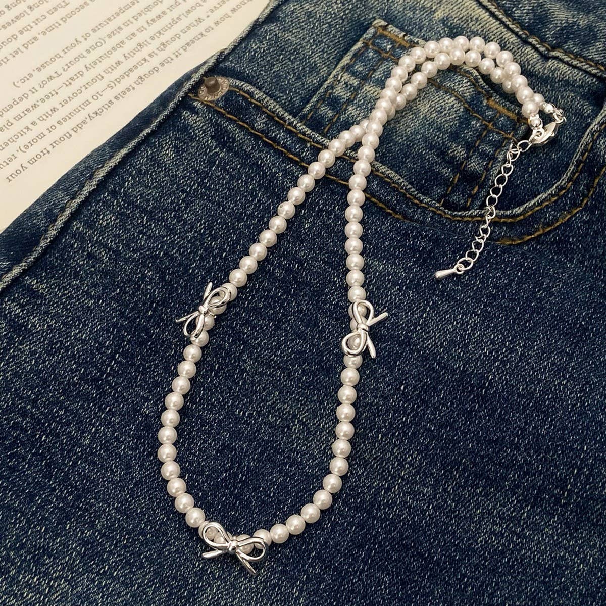 HIGH-END RETRO PEARL BOW NECKLACE BRACELET SET