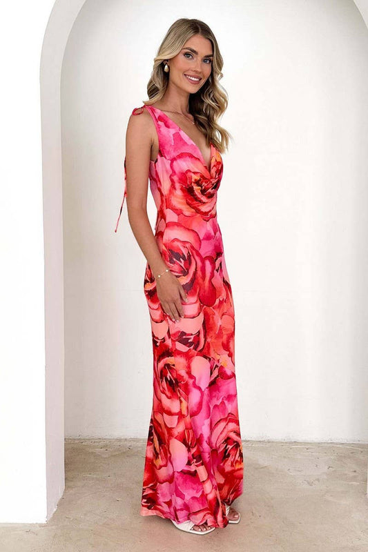 CWDMD5576_SEXY V NECK PRINT TIE STRAP BODYCON DRESS