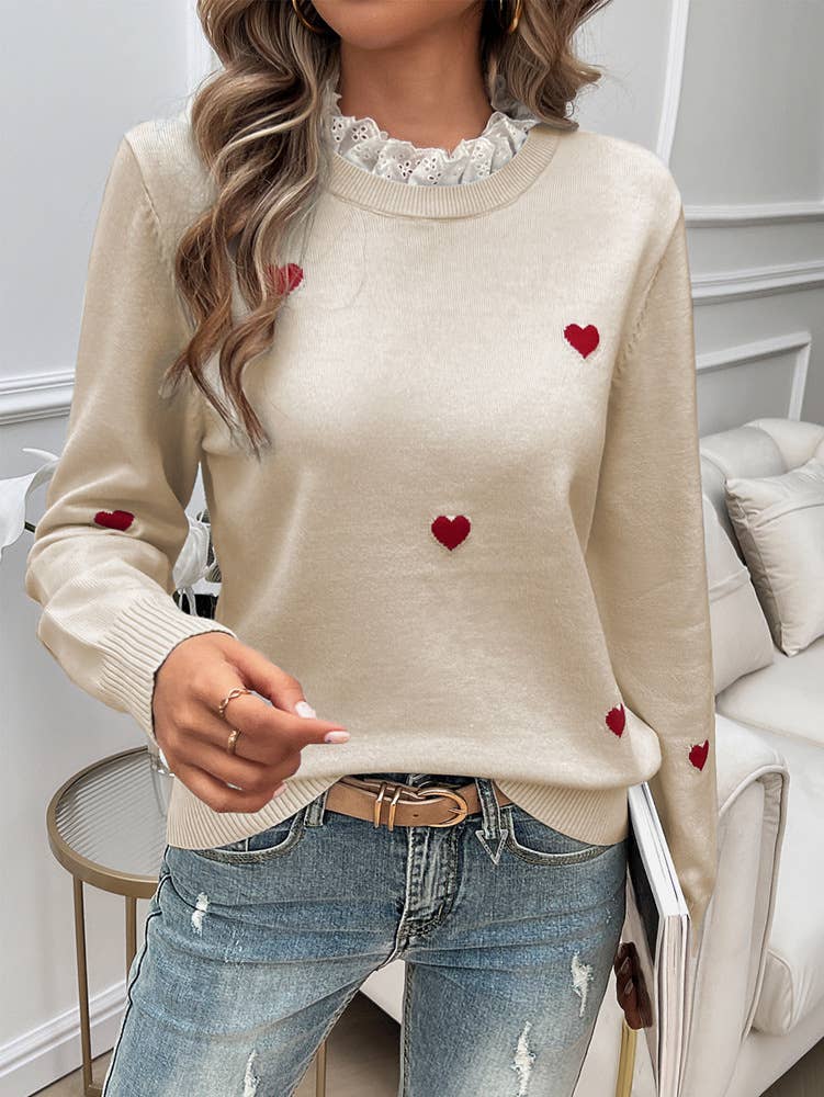 TEMPERAMENT CASUAL EMBROIDERED LOVE SWEATER