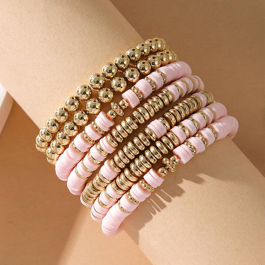 SIMPLE STACKED DISC BEAD BRACELET SET_CWMM3531