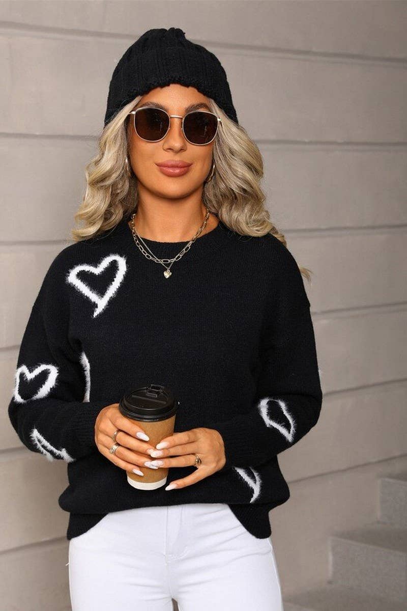 CWOSWL07587_HEART VALENTINE'S DAY CREW NECK PULLOVER SWEATER