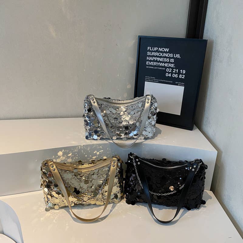 Fashionable sequined niche single-shoulder bag