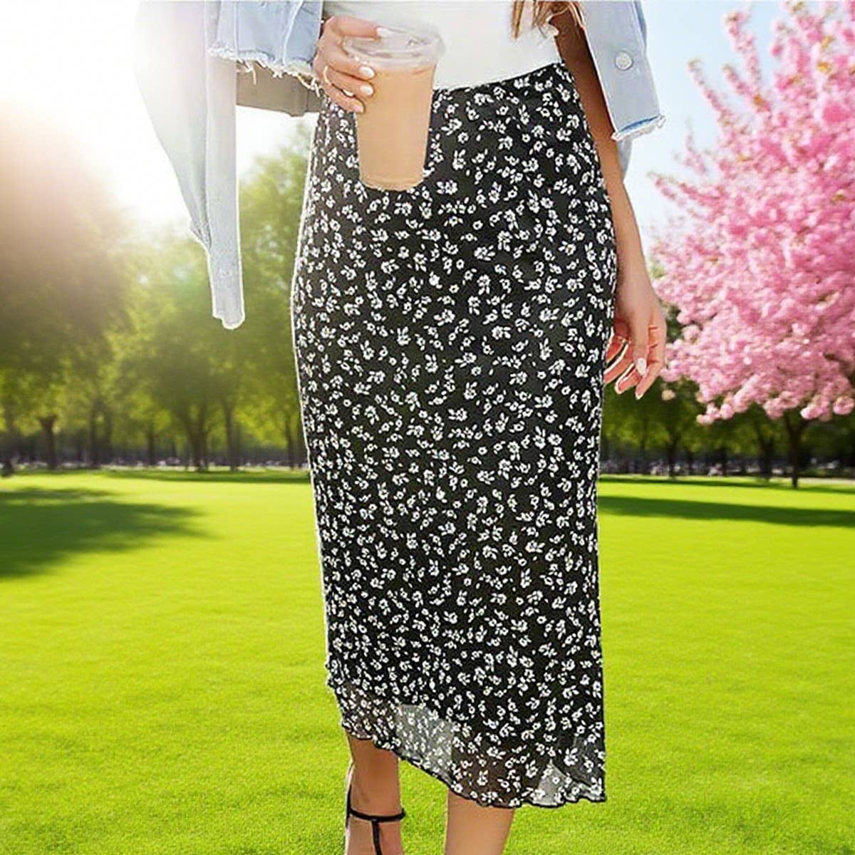 Gauze lace high waist wrap hip long skirt