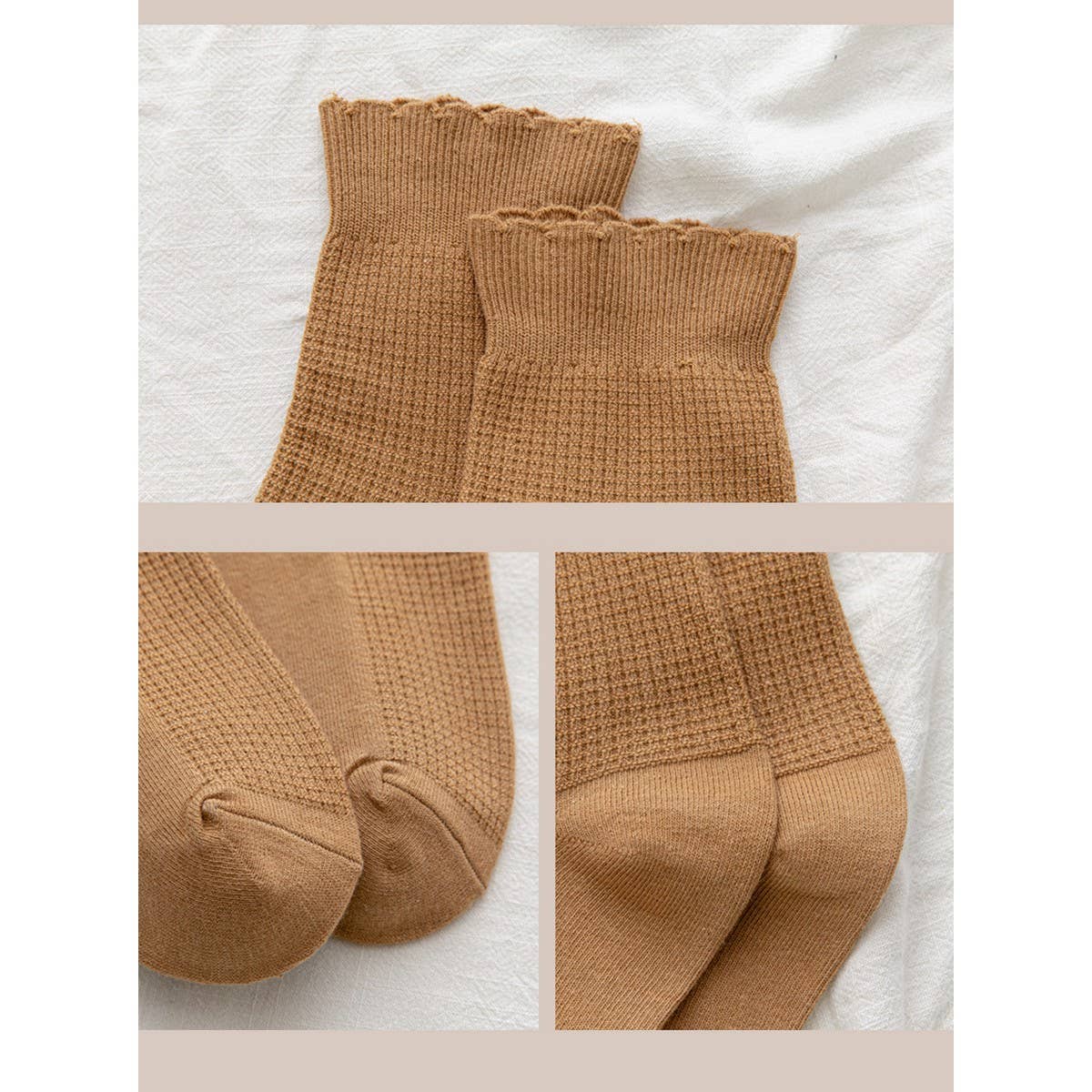 RUFFLED SOLID COLOR MID-TUBE SOCKS FOR WOMEN