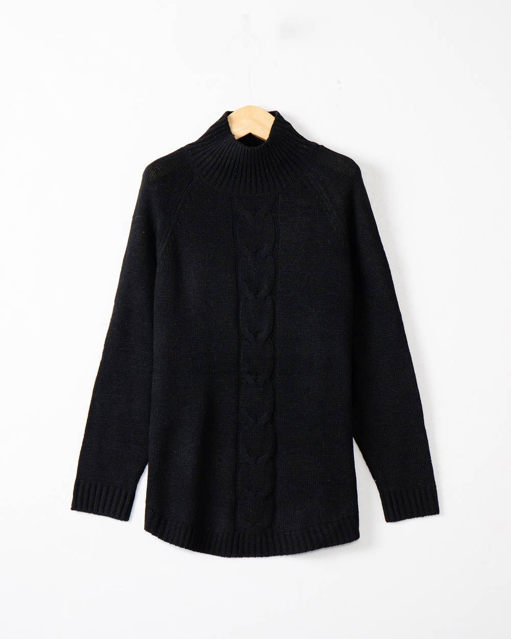 BAT-SLEEVED TURTLENECK TWISTED KNIT SWEATER