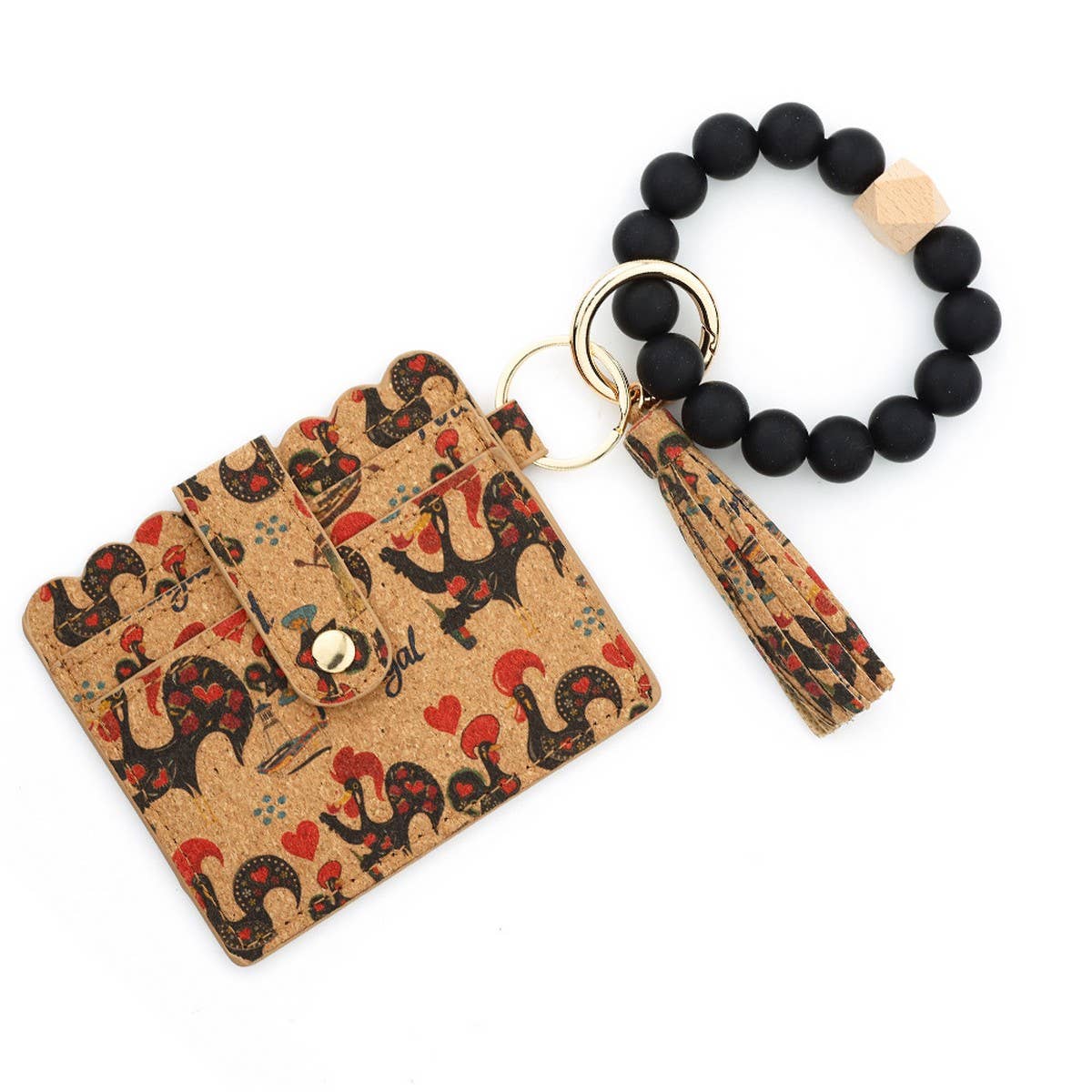 Silicone Bead Keychain Cork Card Wallet with Print_CWAB4951