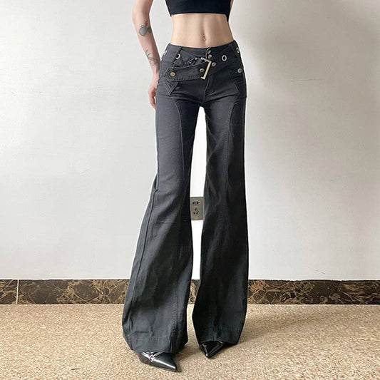 MAKE OLD DARK GRAY METALLIC BUCKLE BELT JEANS