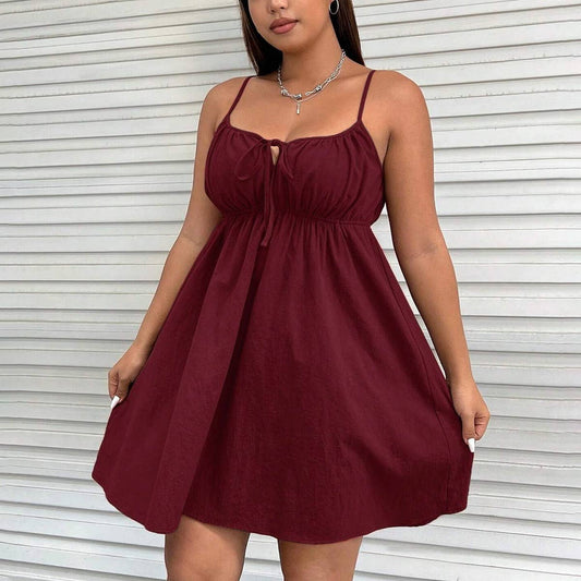 WAIST SHRINK SLEEVELESS CAMISOLE CASUAL DRESS_CWDSD3312