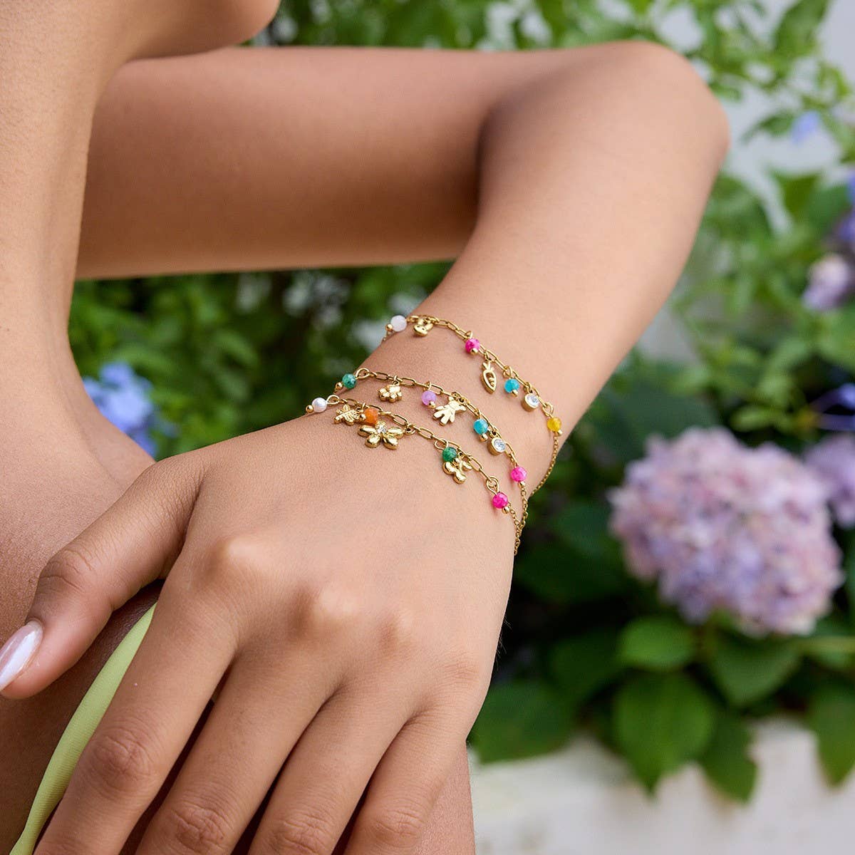 Sweet 18K Gold Puppy Paw & Bear Charm Bracelet