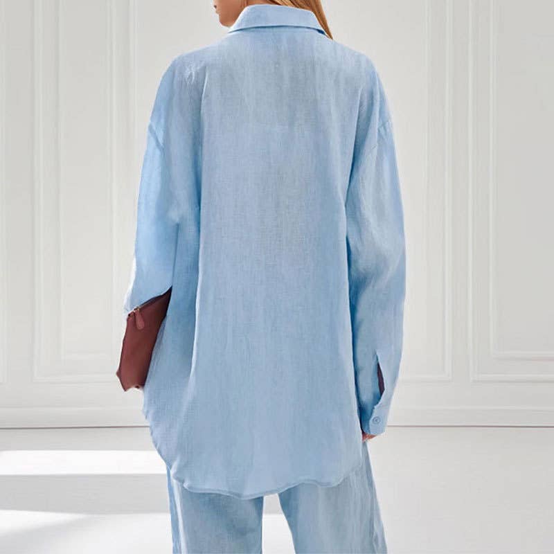 SIMPLE SLIM SHIRT AND TROUSERS TWO-PIECE SET