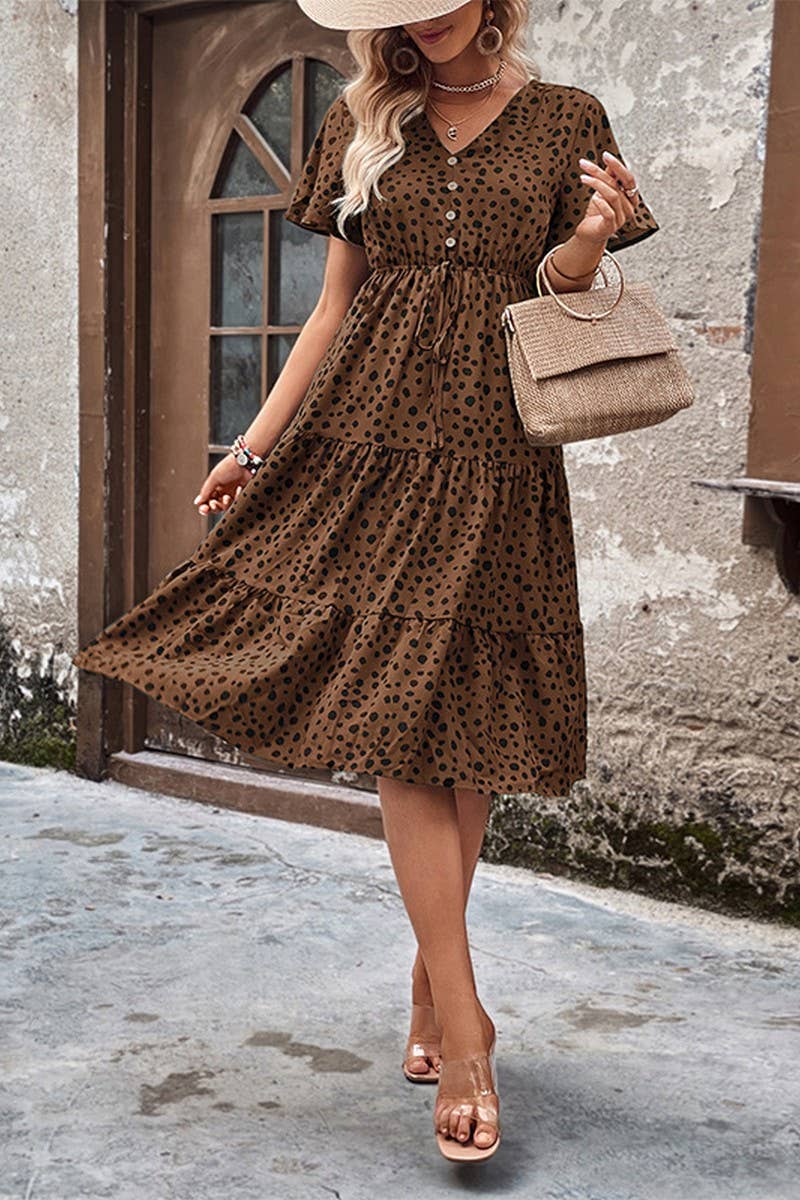 CWDSD2763_V-Neck Short Sleeve Detailed Tiered Maix Dress